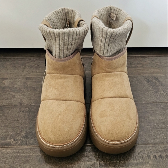 New Zara Tan Winter Booties with Knit Collar Sz 10 - Picture 2 of 9